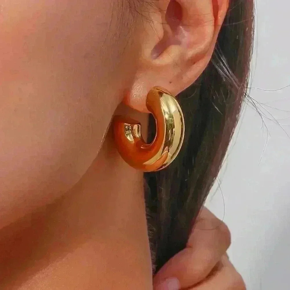 Gold Tube Chunky Trendy Hoop Earrings Brand New